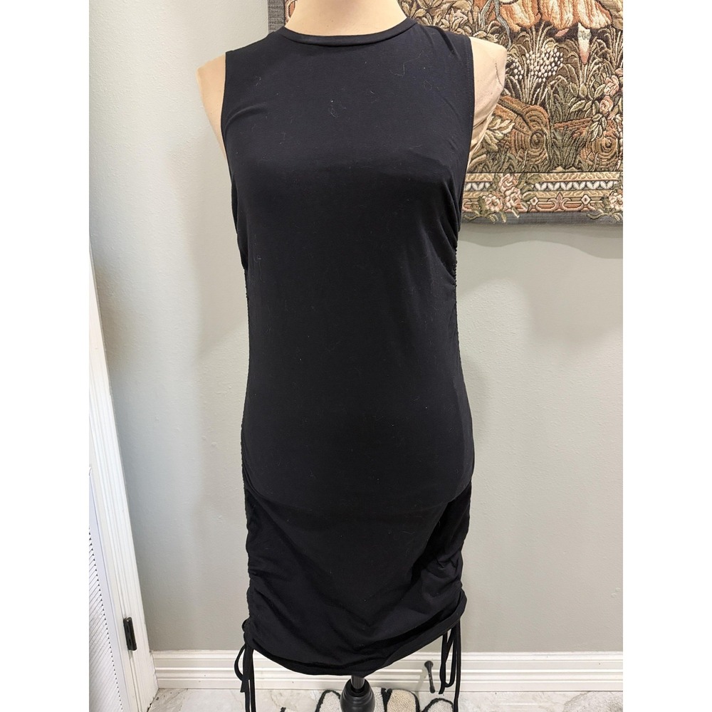 Blush Mark Dress Womens Small Black Sleeveless Ruched Drawstring Bodycon Mini